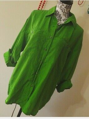 Vintage Marnie West Green Silk Button Down Shirt Medium